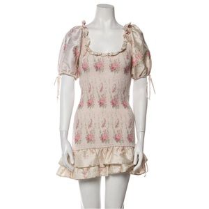 LoveShackFancy Violet Rose-Print Puff-Sleeve Mini Dress Size Medium